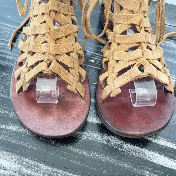 Free People Great Lengths Lace-up Light Tan Sandals Back Zip Leather - Picture 4 of 9